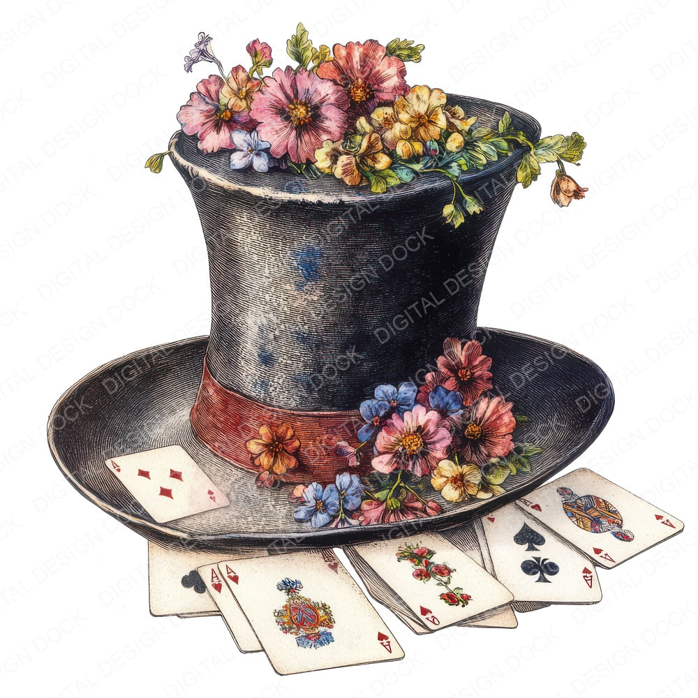 Magicians Hat with Tricks fussy cut sheet in US Letter format showing all 12 designs on one printable page