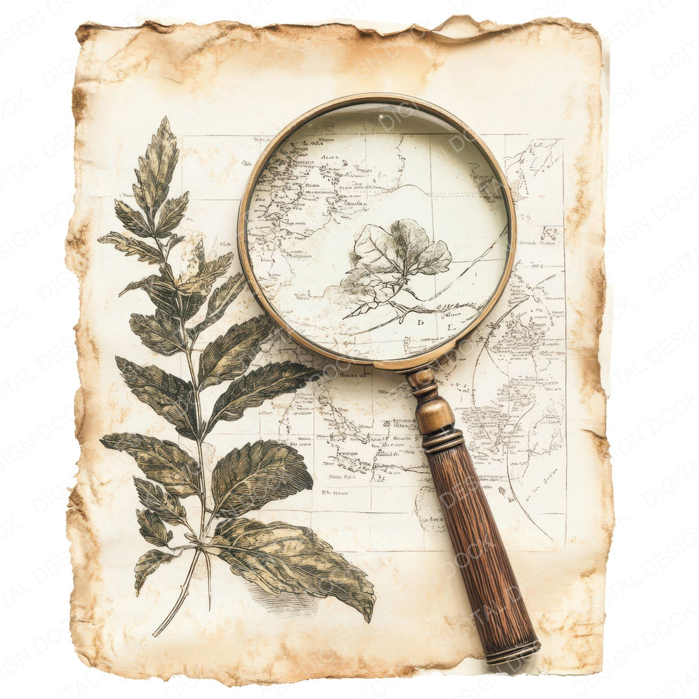 Magnifying Glass on Map A fussy cut sheet in US Letter format showing all 12 designs on one printable page