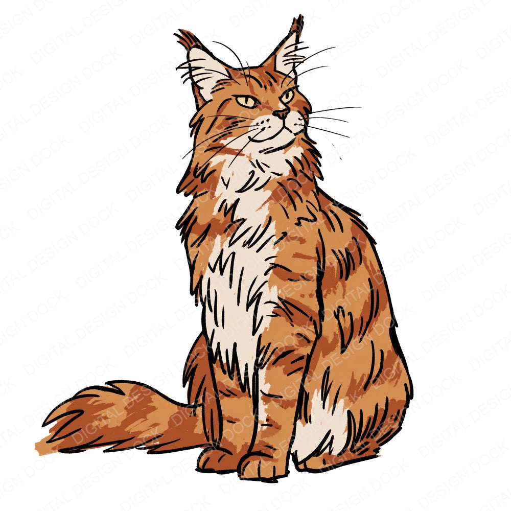Single Maine Coon Watercolour Cat clipart design shown full size