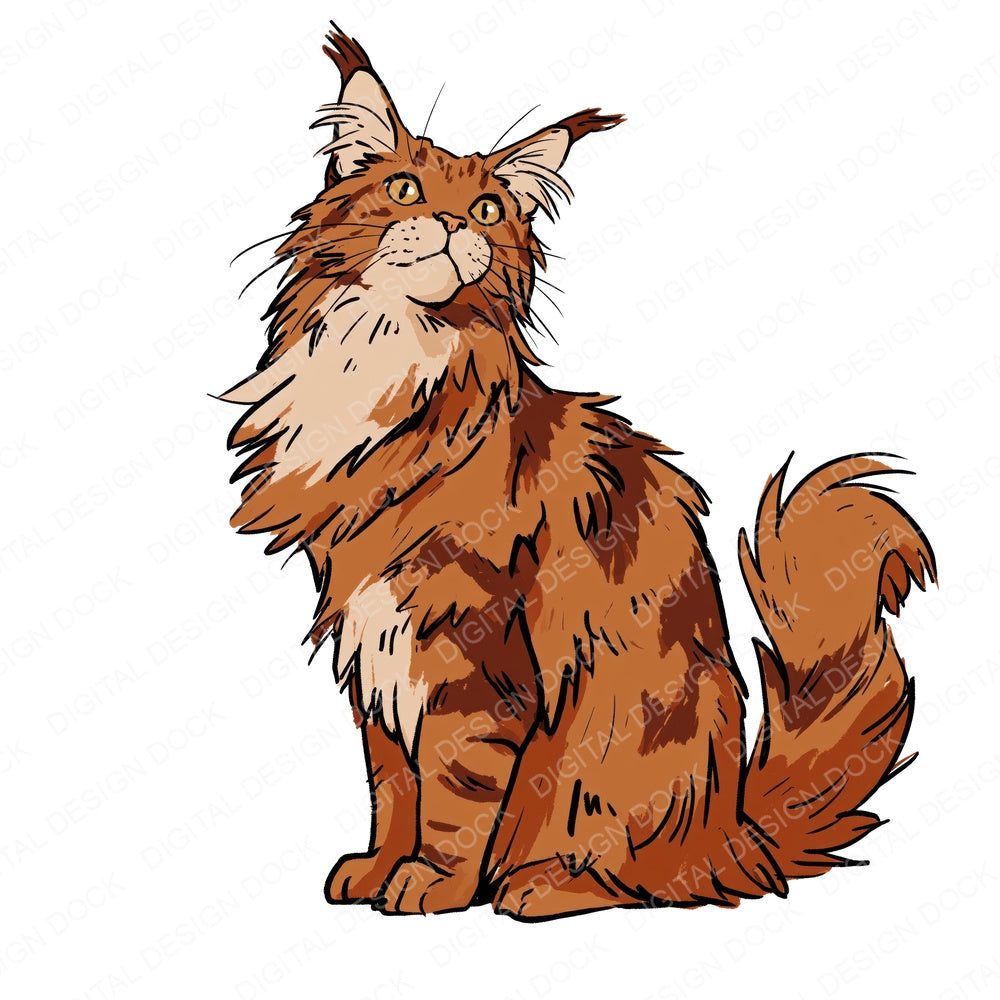 Another Maine Coon Watercolour Cat clipart design shown full size