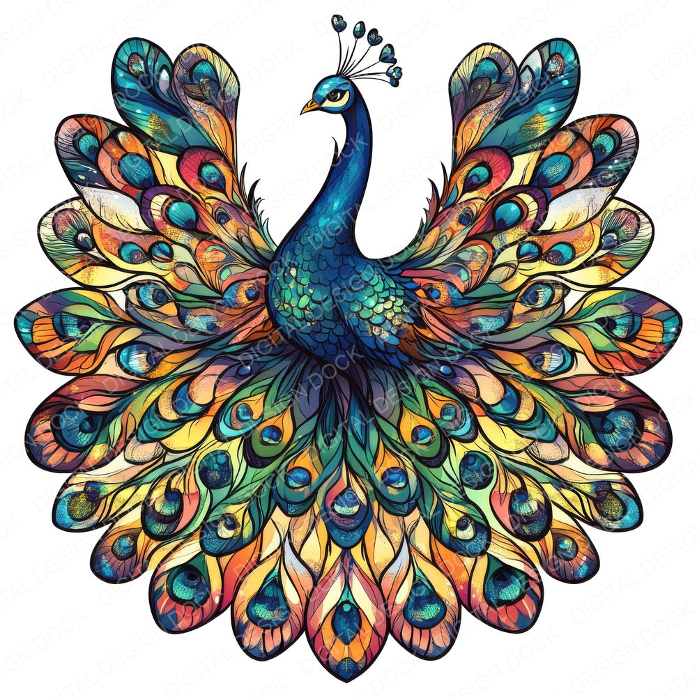 Majestic Peacock fussy cut sheet in A4 format showing all 12 designs on one printable page