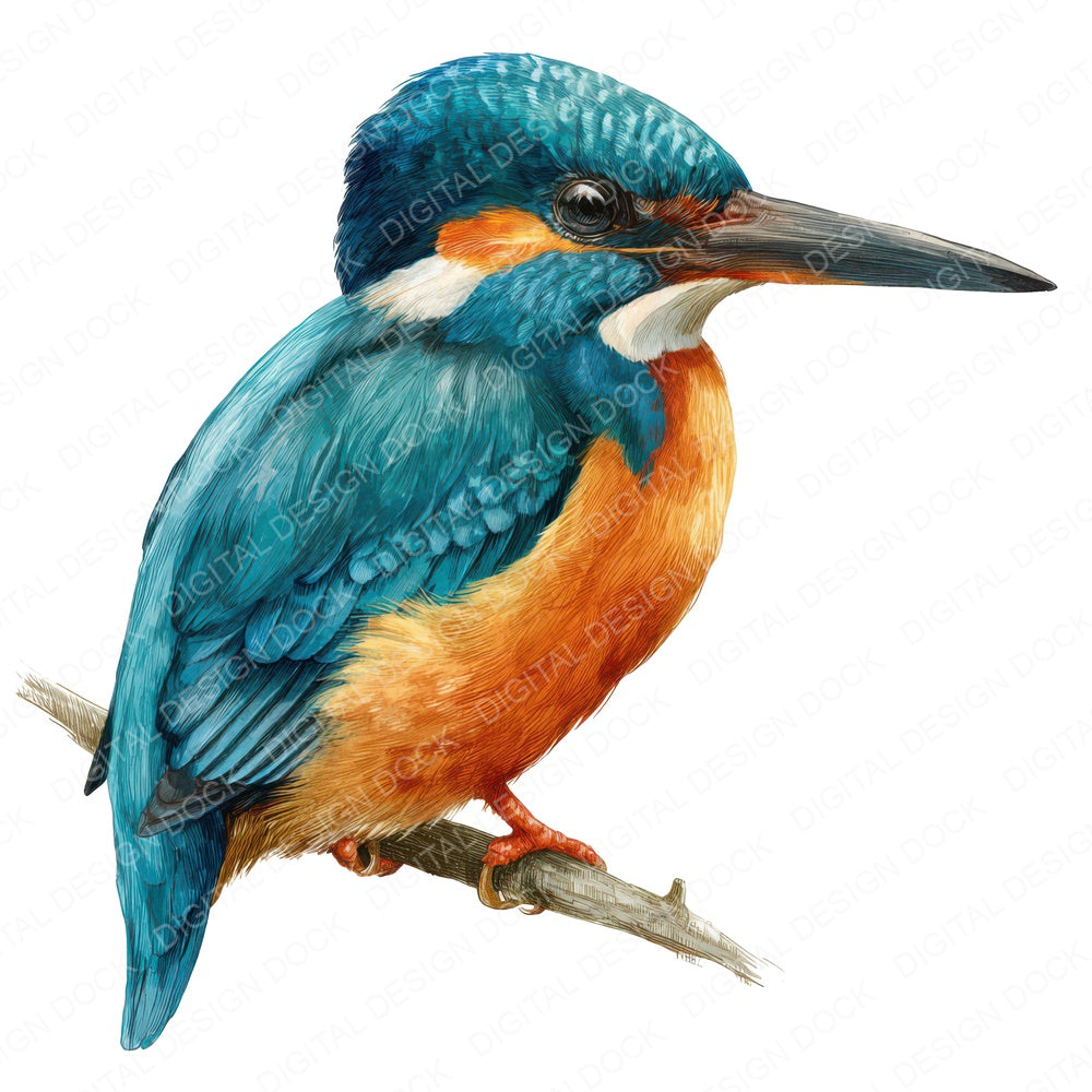 Malachite Kingfisher Exotic Bird fussy cut sheet in US Letter format showing all 12 designs on one printable page