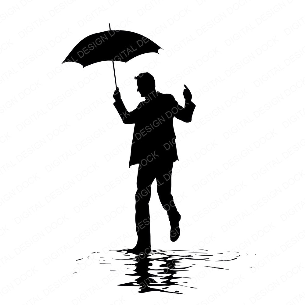 Man Silhouette Dancing in Rain fussy cut sheet in A4 format showing all 12 designs on one printable page
