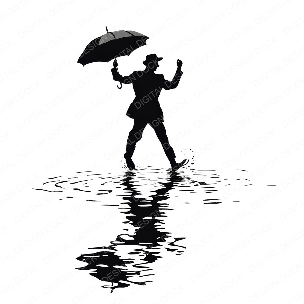 Man Silhouette Dancing in Rain fussy cut sheet in US Letter format showing all 12 designs on one printable page