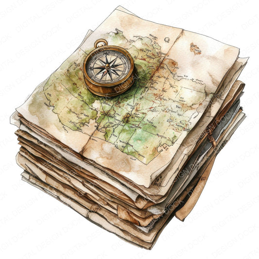 Maps and Compass Stack fussy cut sheet in A4 format showing all 12 designs on one printable page