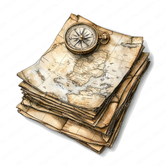 Maps and Compass Stack fussy cut sheet in US Letter format showing all 12 designs on one printable page