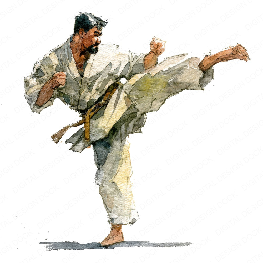 Martial Arts High Kick fussy cut sheet in A4 format showing all 12 designs on one printable page