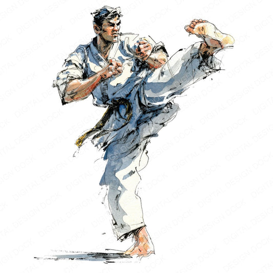 Martial Arts High Kick fussy cut sheet in US Letter format showing all 12 designs on one printable page