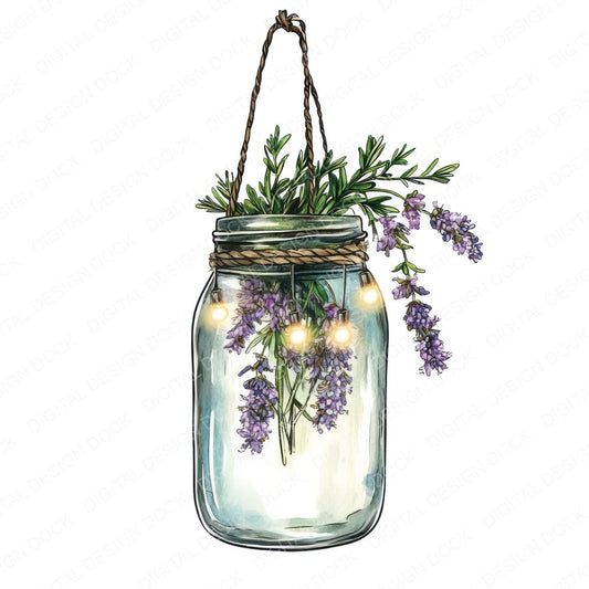 Mason Jar with Herbs and Lights Clipart Set (DDD006024)