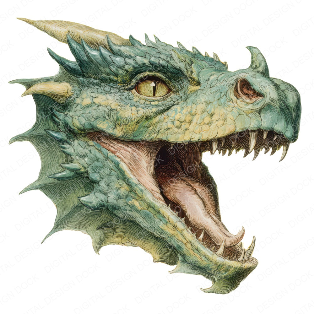 Medieval Dragon Head A fussy cut sheet in US Letter format showing all 12 designs on one printable page