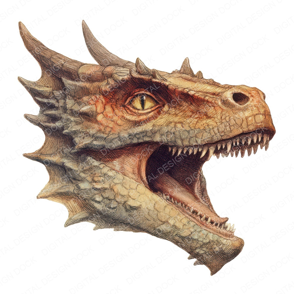 Medieval Dragon Head B fussy cut sheet in A4 format showing all 12 designs on one printable page