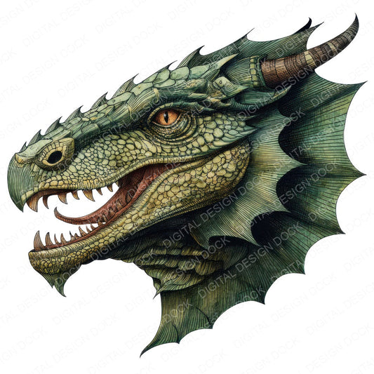 Medieval Dragon Head B fussy cut sheet in US Letter format showing all 12 designs on one printable page