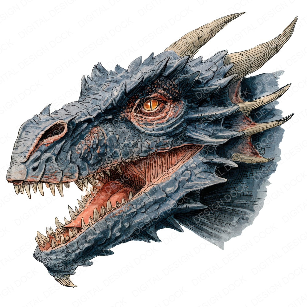 Medieval Dragon Head C fussy cut sheet in US Letter format showing all 12 designs on one printable page