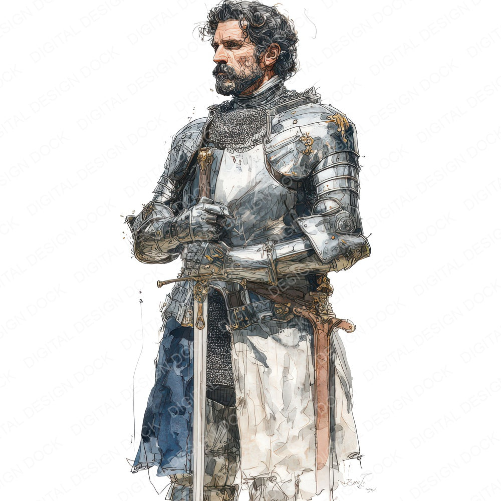 Medieval Knight Illustration Fussy Cut Sheets (DDD012275)