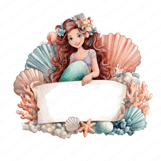 Mermaid with Banner fussy cut sheet in A4 format showing all 12 designs on one printable page