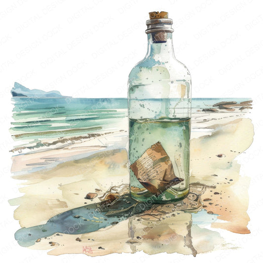 Message in a Bottle fussy cut sheet in US Letter format showing all 12 designs on one printable page