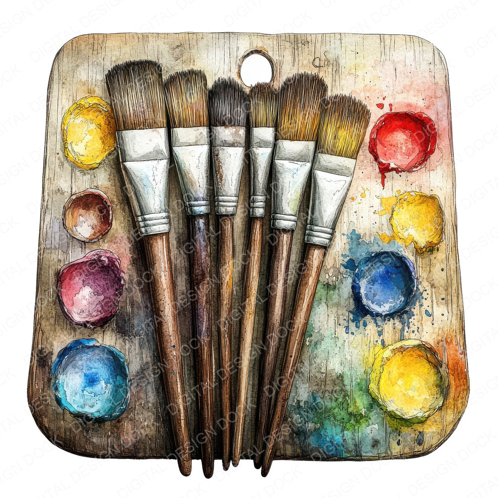Messy Painters Palette fussy cut sheet in A4 format showing all 12 designs on one printable page