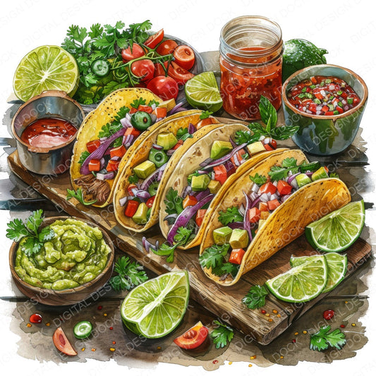 Mexican Tacos fussy cut sheet in A4 format showing all 12 designs on one printable page