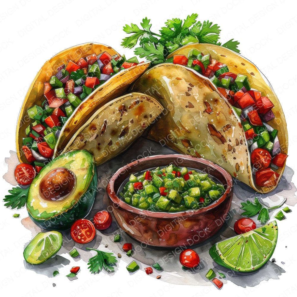 Mexican Tacos fussy cut sheet in US Letter format showing all 12 designs on one printable page