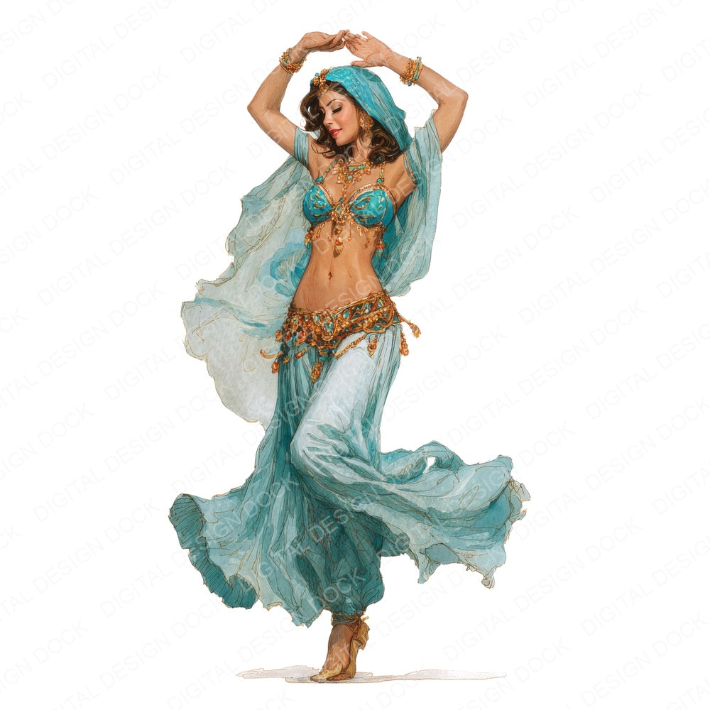 Middle Eastern Dancer fussy cut sheet in A4 format showing all 12 designs on one printable page