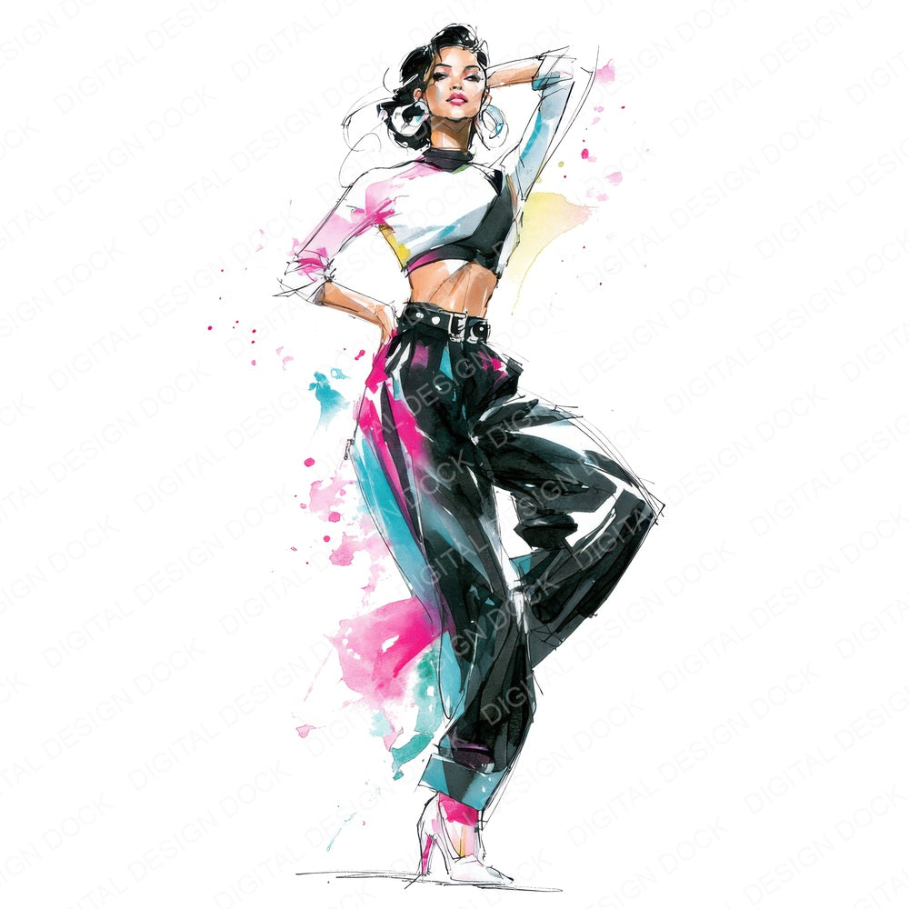 Millenium Pop Dancer fussy cut sheet in A4 format showing all 12 designs on one printable page