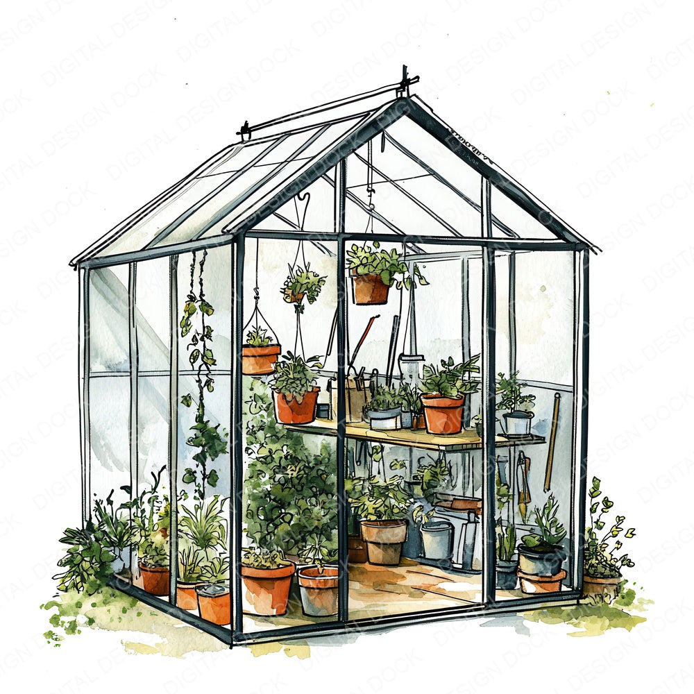 Mini Greenhouse Interior fussy cut sheet in A4 format showing all 12 designs on one printable page