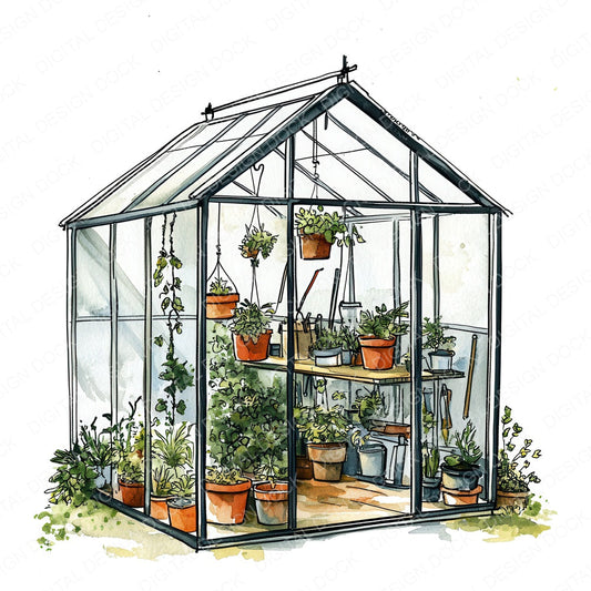 Mini Greenhouse Interior fussy cut sheet in A4 format showing all 12 designs on one printable page