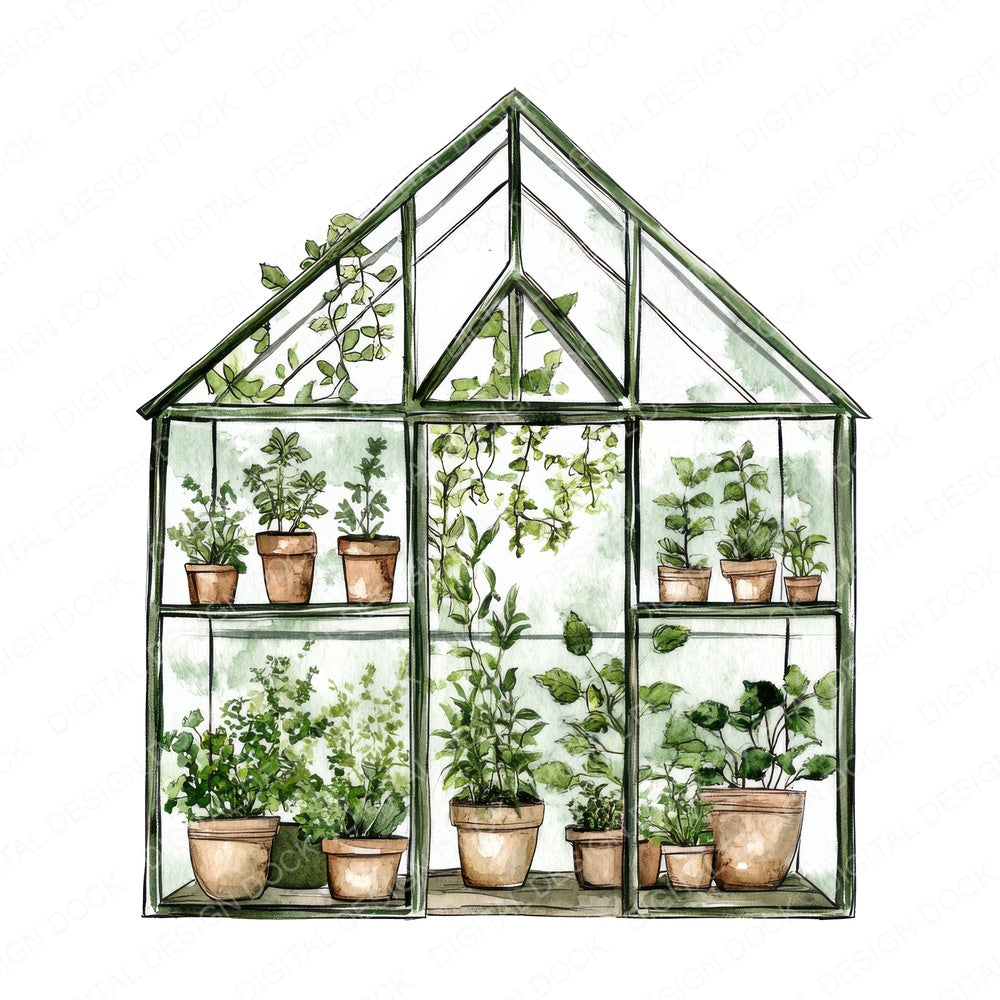 Mini Greenhouse with Herbs fussy cut sheet in US Letter format showing all 12 designs on one printable page