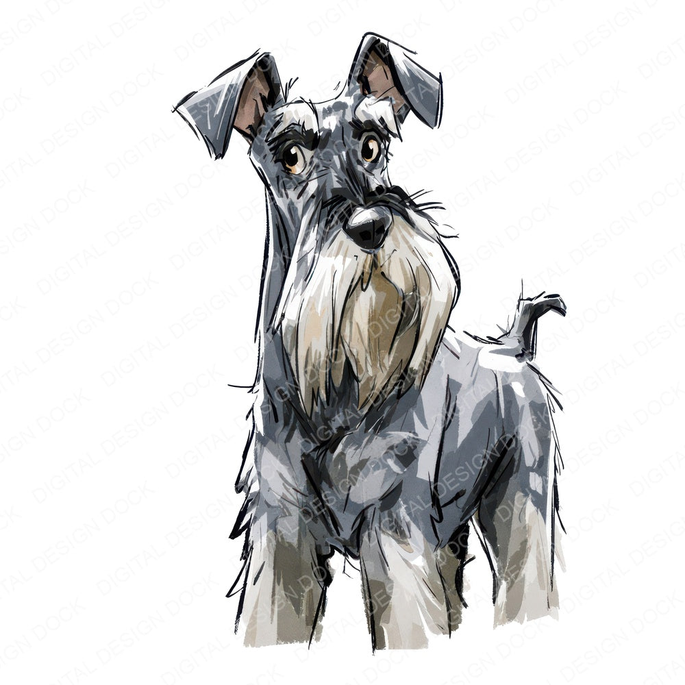 Single Miniature Schnauzer Watercolour Dog design shown full size, also included as clipart
