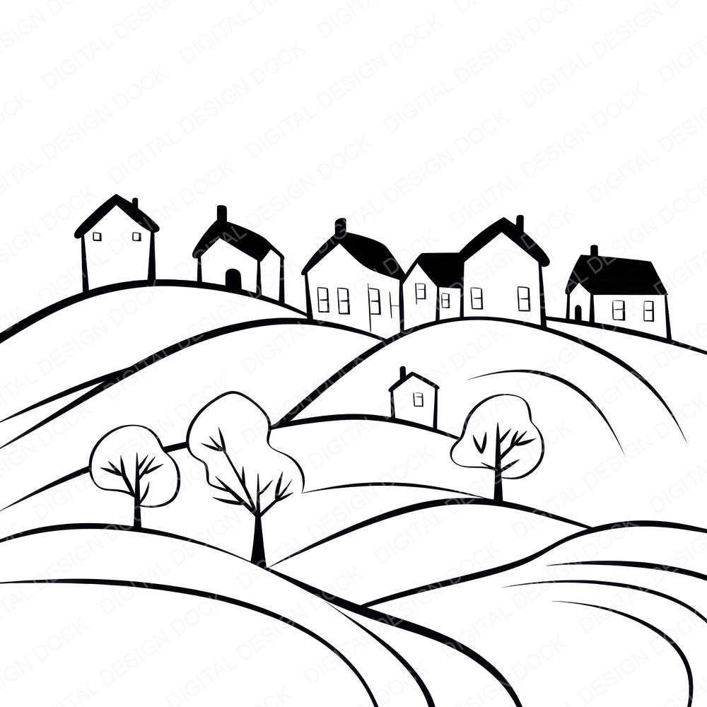 Minimal Abstract Countryside Village fussy cut sheet in US Letter format showing all 12 designs on one printable page