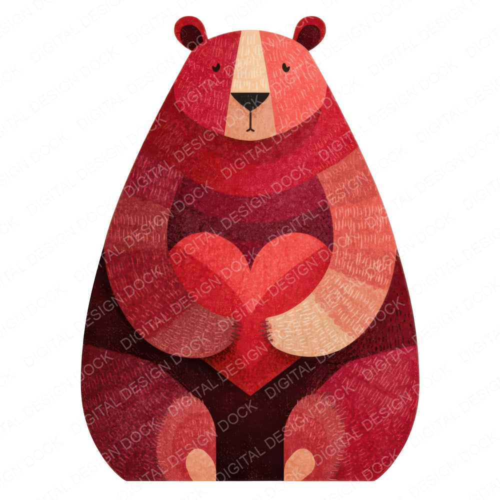 Minimal Bear Heart Clipart Set (DDD008294)