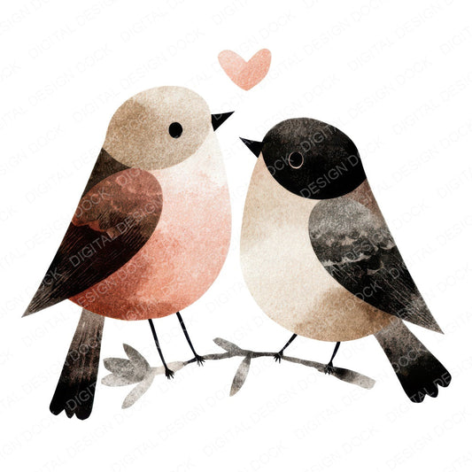 Minimal Birds Love Clipart Set (DDD008295)