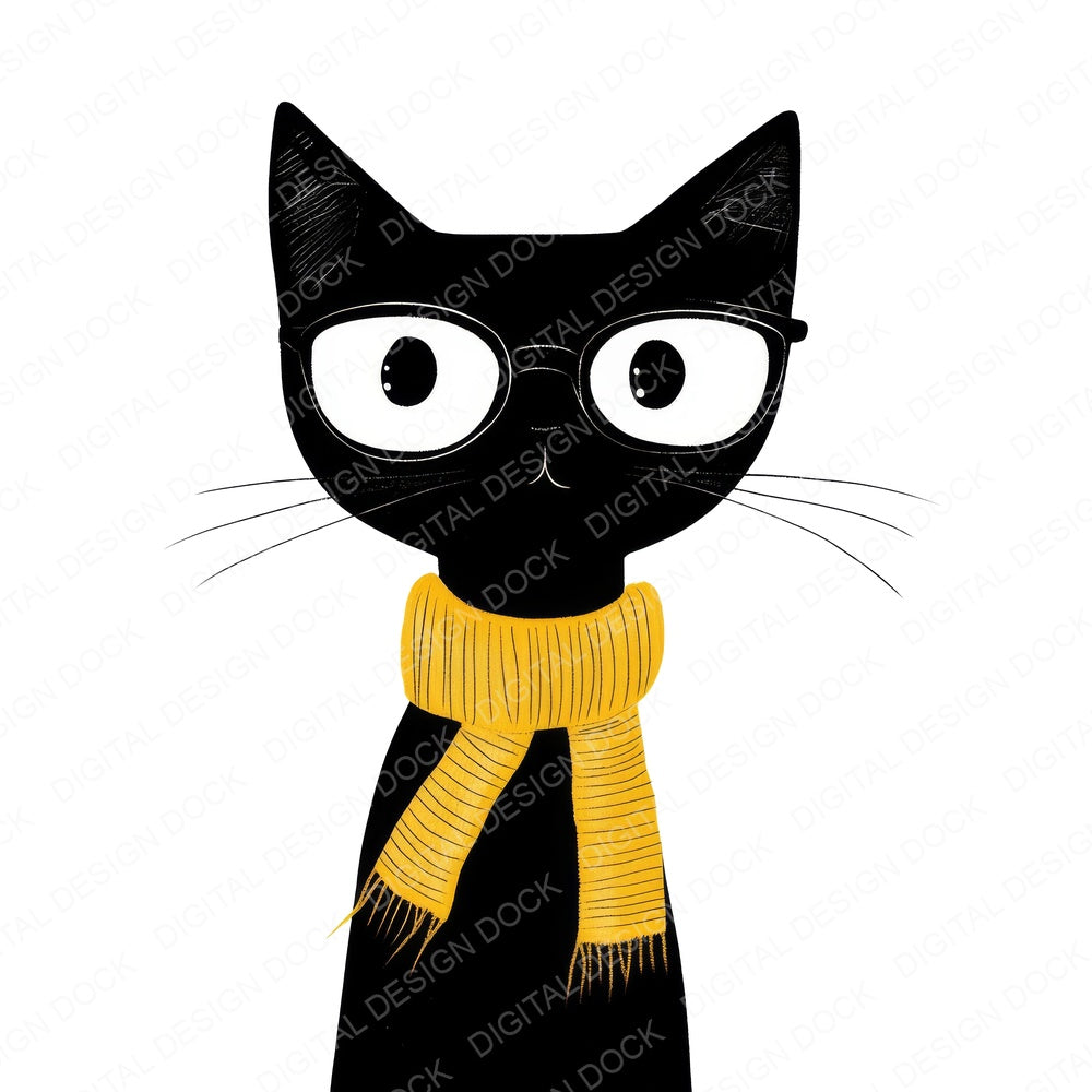 Minimal Black Cat Character fussy cut sheet in A4 format showing all 12 designs on one printable page