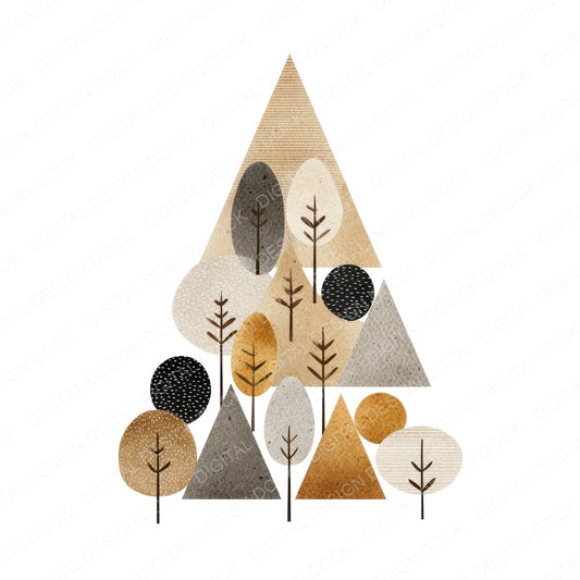 Minimal Boho Christmas Tree fussy cut sheet in US Letter format showing all 12 designs on one printable page