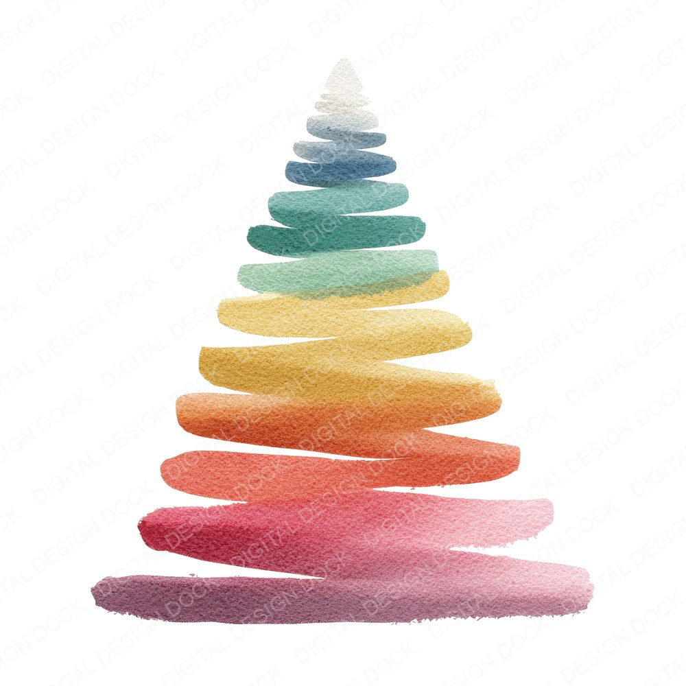 Minimal Brushstroke Rainbow Christmas Tree fussy cut sheet in A4 format showing all 12 designs on one printable page