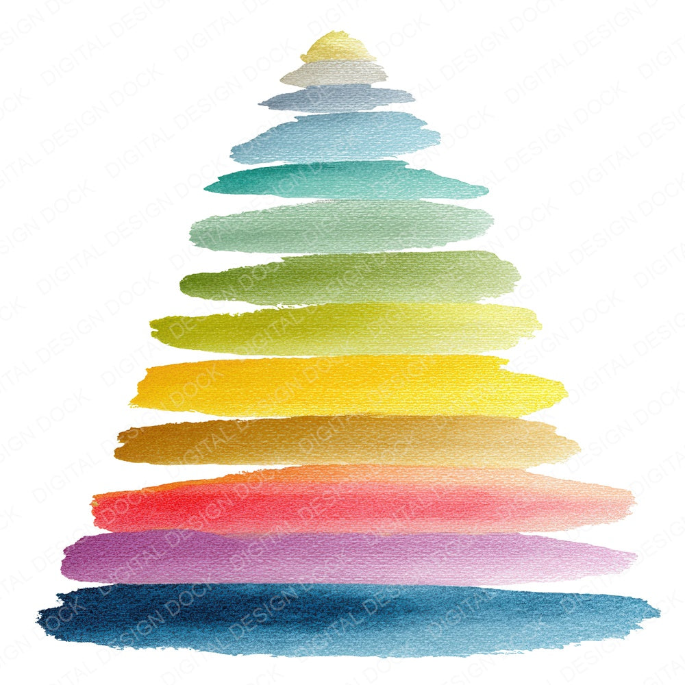 Minimal Brushstroke Rainbow Christmas Tree fussy cut sheet in US Letter format showing all 12 designs on one printable page