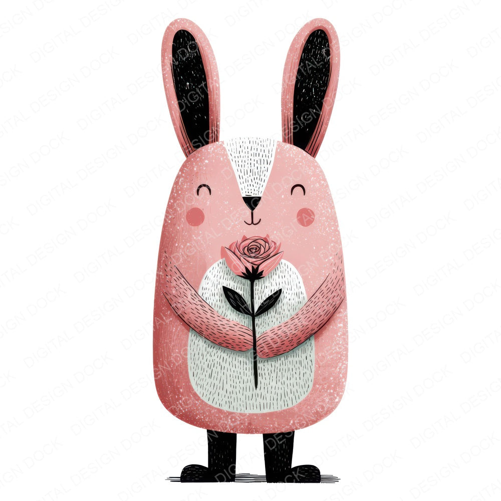 Minimal Bunny Rose Clipart Set (DDD008296)