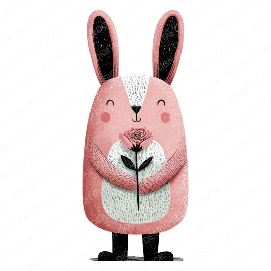 Minimal Bunny Rose Clipart Set (DDD008296)