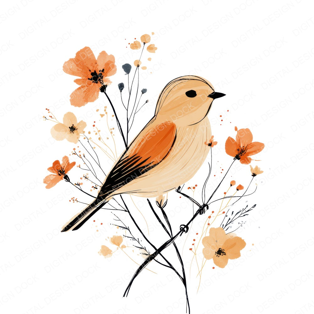Minimal Floral Bird fussy cut sheet in A4 format showing all 12 designs on one printable page