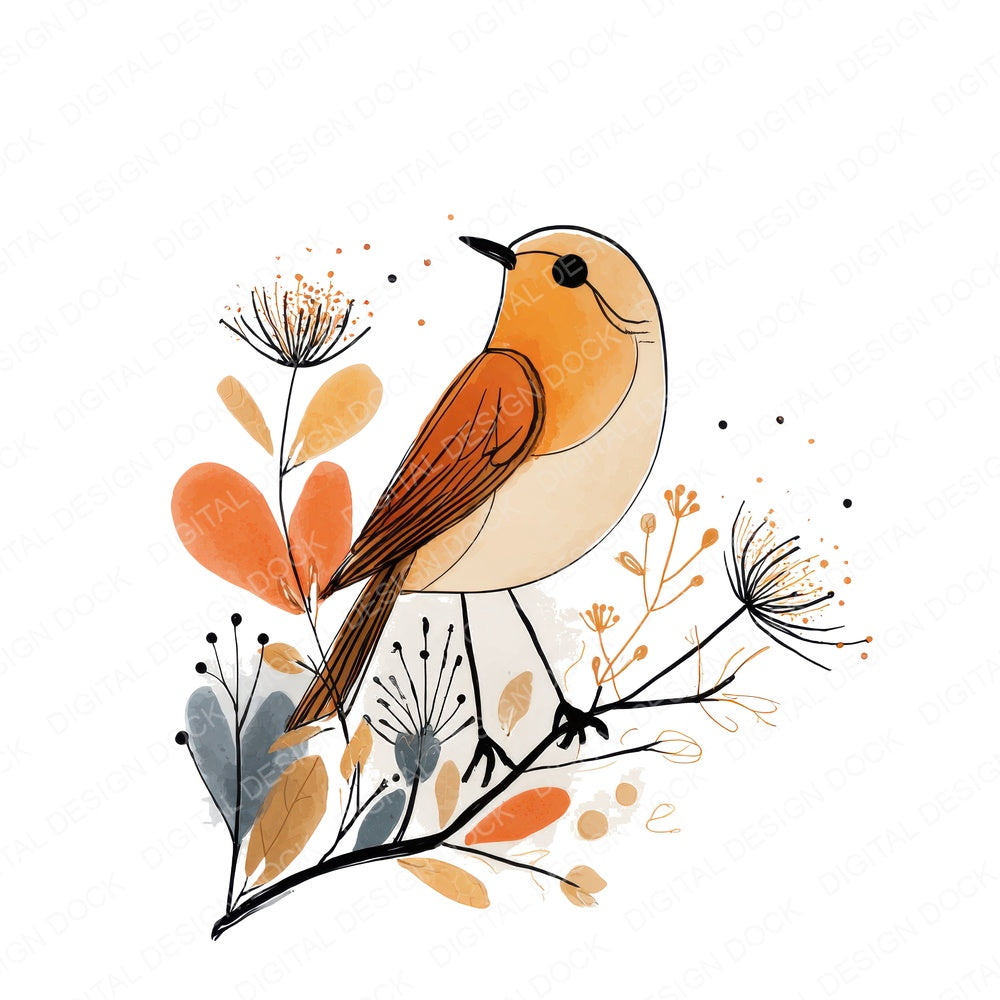 Minimal Floral Bird fussy cut sheet in US Letter format showing all 12 designs on one printable page