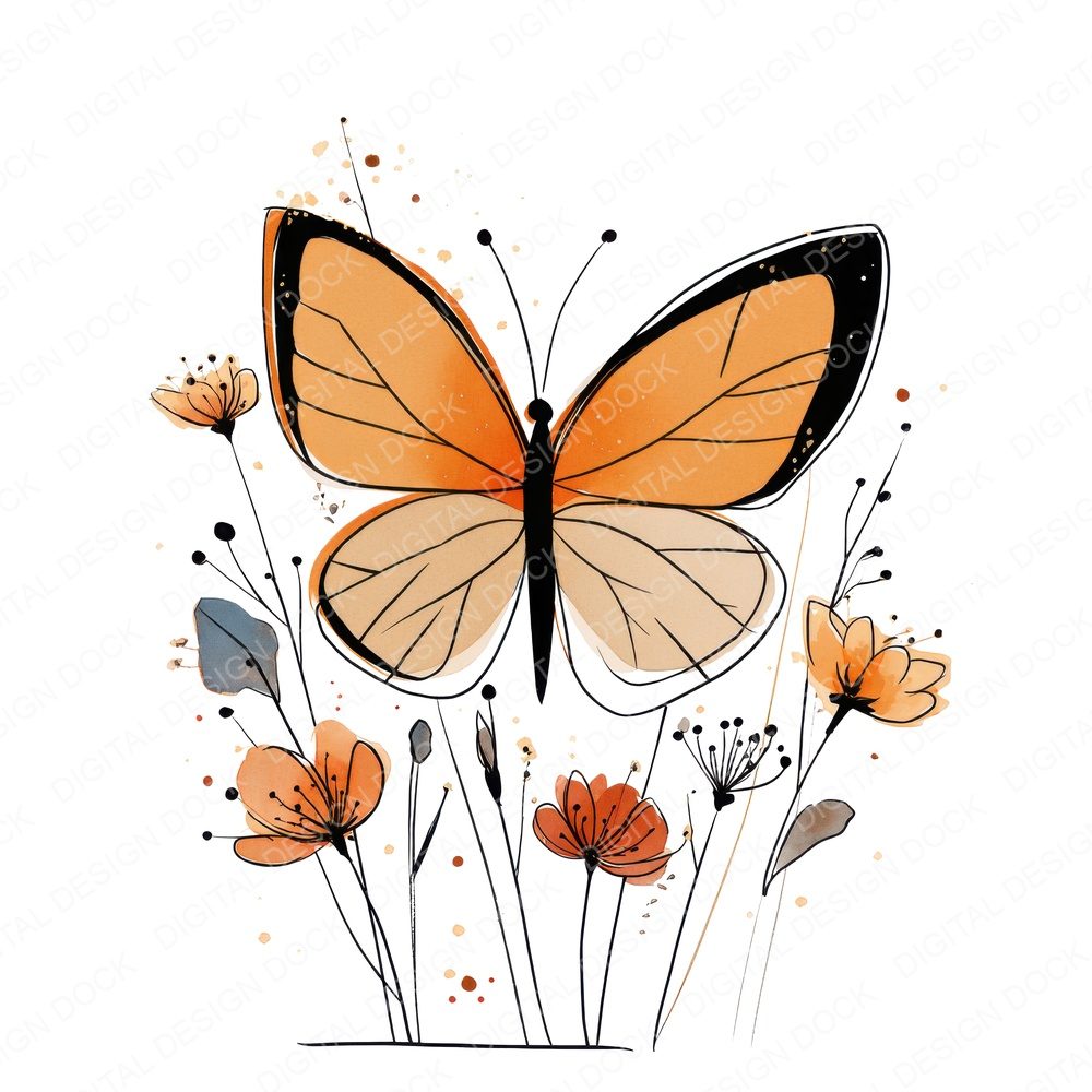 Minimal Floral Butterfly Clipart Set (DDD006060)
