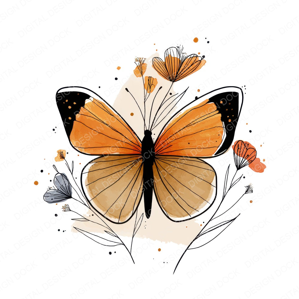 Minimal Floral Butterfly fussy cut sheet in US Letter format showing all 12 designs on one printable page