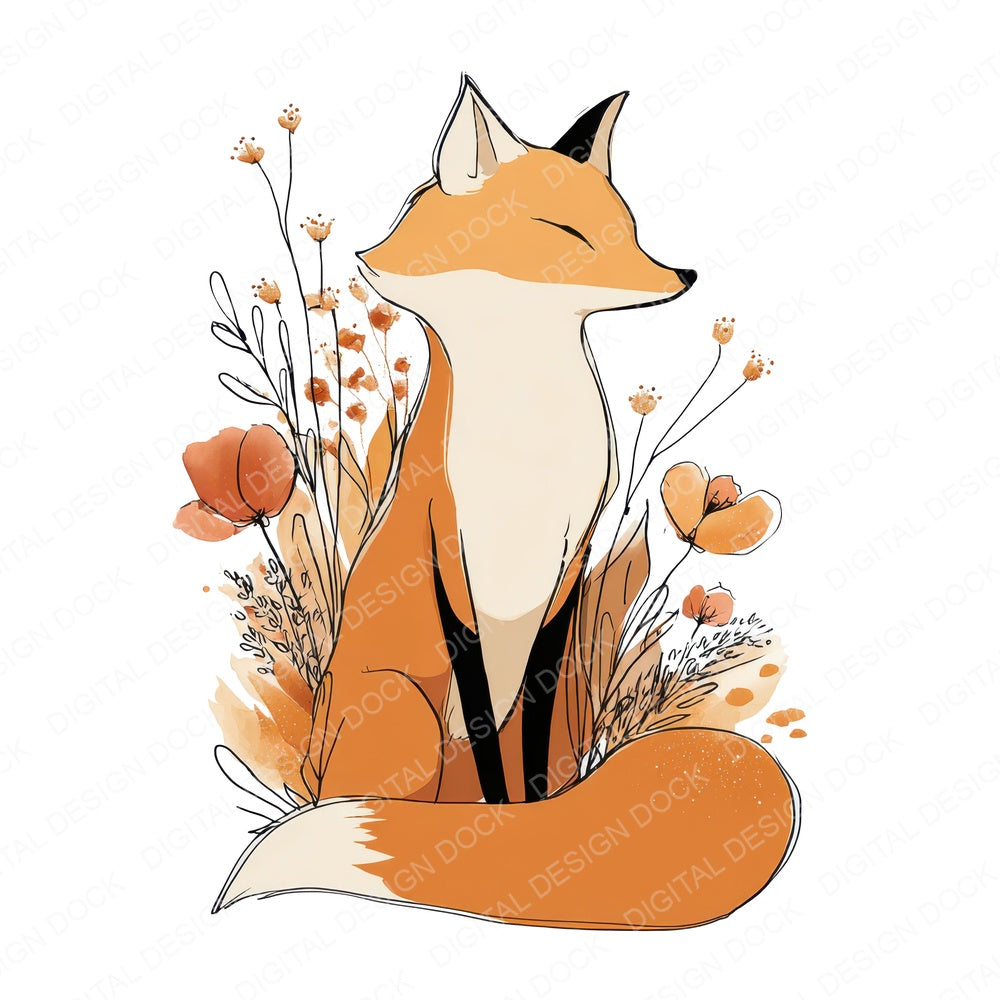 Minimal Floral Fox fussy cut sheet in A4 format showing all 12 designs on one printable page