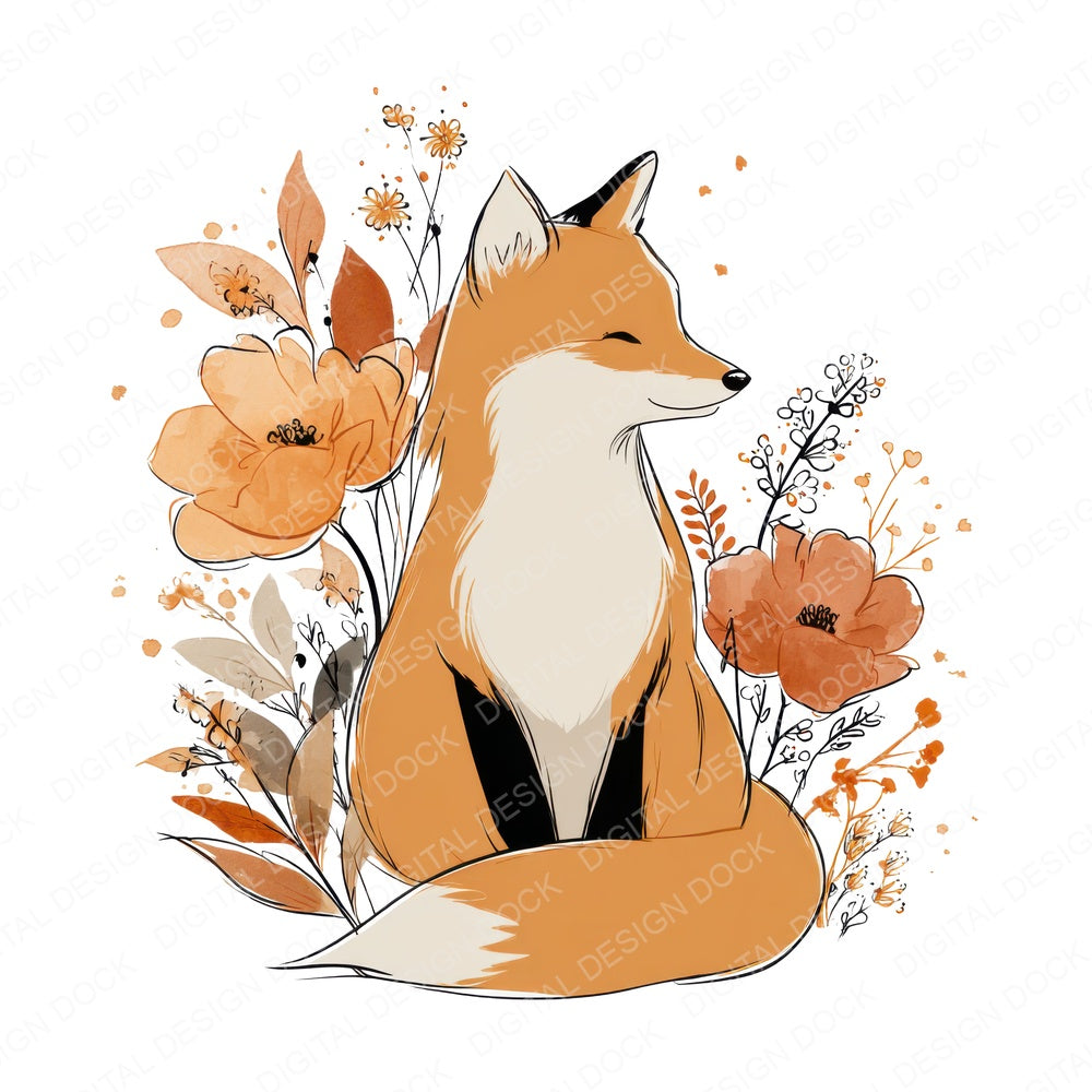 Minimal Floral Fox fussy cut sheet in US Letter format showing all 12 designs on one printable page