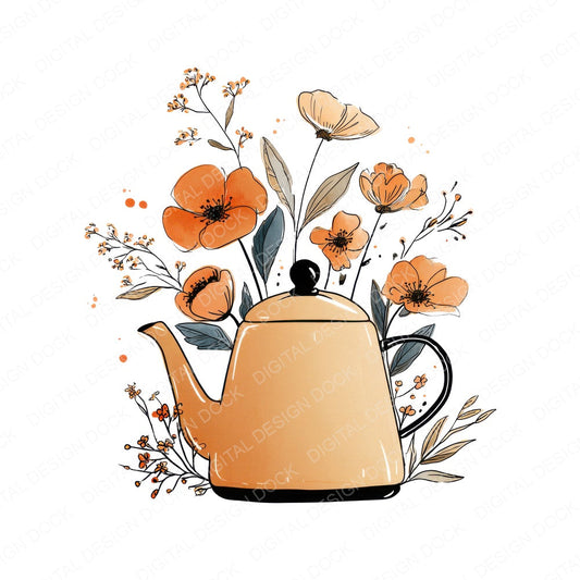 Minimal Floral Teapot fussy cut sheet in A4 format showing all 12 designs on one printable page