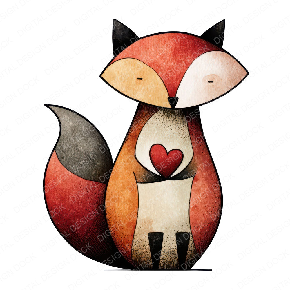 Minimal Fox Love fussy cut sheet in A4 format showing all 12 designs on one printable page