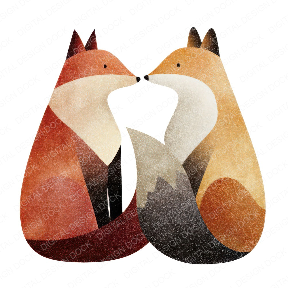Minimal Fox Pair Love fussy cut sheet in A4 format showing all 12 designs on one printable page
