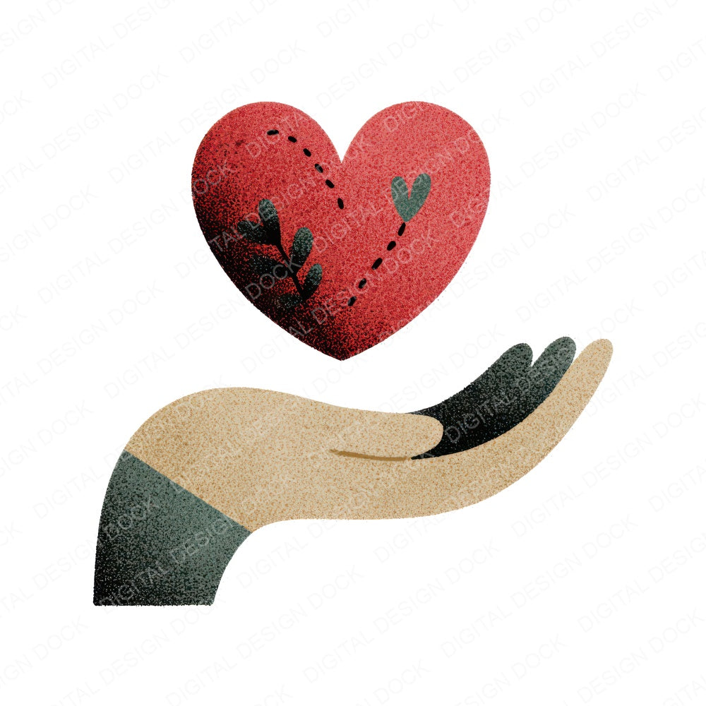 Minimal Hand Offering Heart fussy cut sheet in US Letter format showing all 12 designs on one printable page