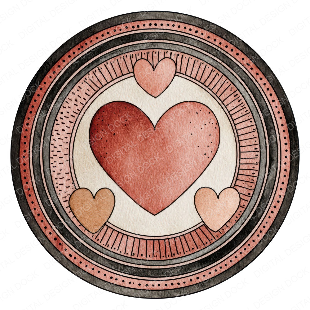 Minimal Heart Circle Emblem Clipart Set (DDD008299)