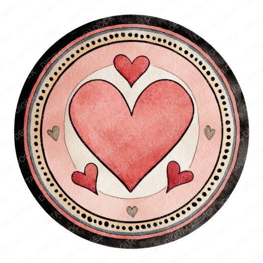 Minimal Heart Circle Emblem Clipart Set (DDD008299)